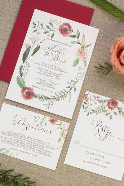 hand painted watercolor flower wedding invitations