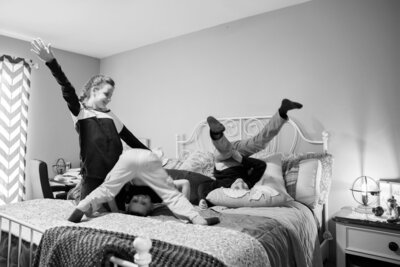 Family playing with two dogs | Family Photo Session