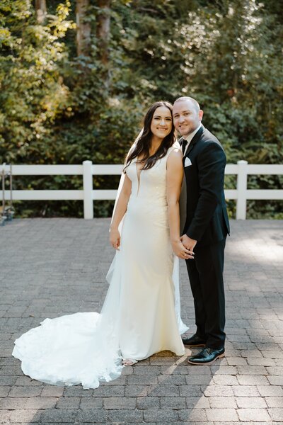 a newlywed couple on their wedding day