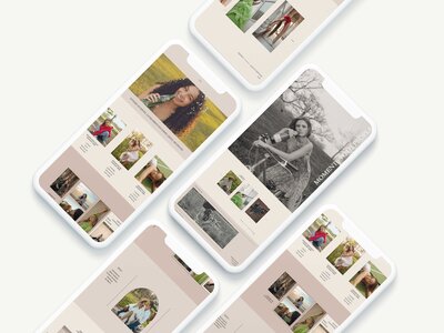 Flat lay of multiple mobile devices for family and portrait photographer website words copy service.