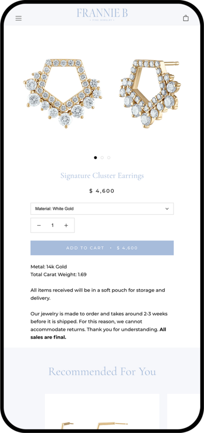 iPhone mockup of Frannie B.  diamond studded Signature Cluster Earrings