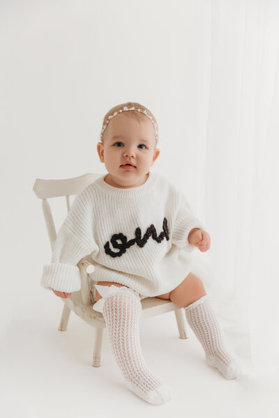 Phoenix milestone photography baby in ONE sweater