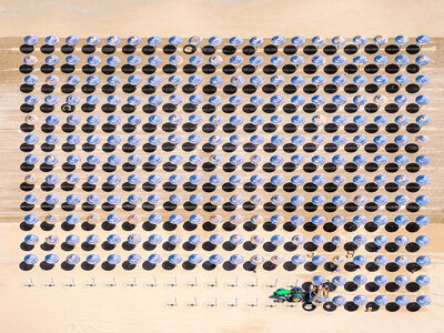aerial photo of truck trailers