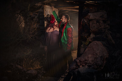nelson ghost town ELDORADO CANYON MINE TOURS red and green mens jacket womens custom head piece purple gown  mk delacy photography las vegas wedding photographers