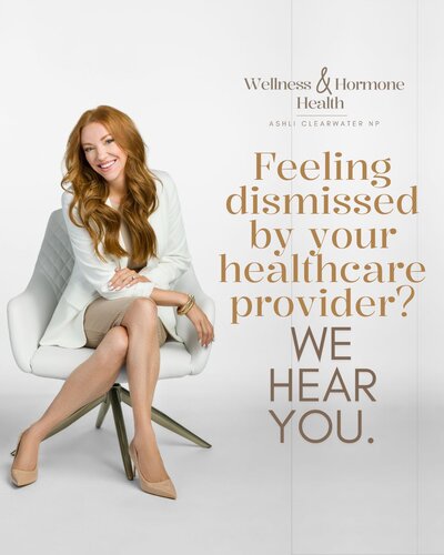 Screenshot of an Instagram post from Wellness & Hormone Health about how many patients feel dismissed by healthcare providers, from a hormone therapy clinic in Centennial, Colorado serving nearby areas.