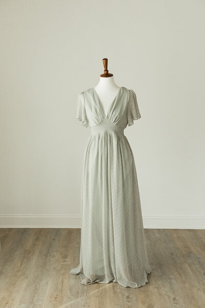 sage green maxi dress with bell sleeves