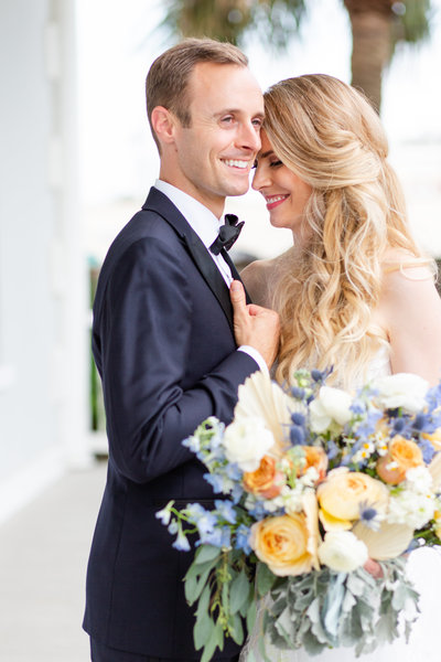 bride and groom portrait in downtown Charleston