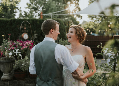 Photo of Bride and Groom during golden hour