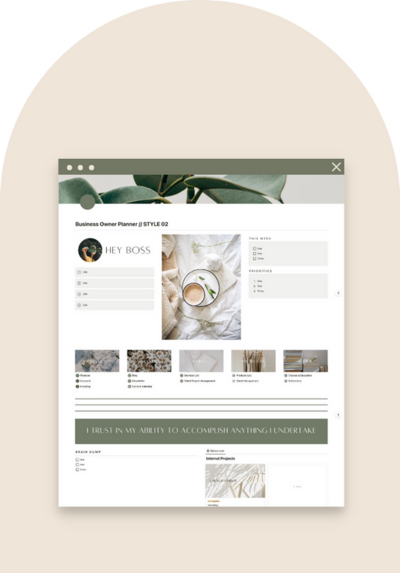 Business owner planner notion template dashboard page