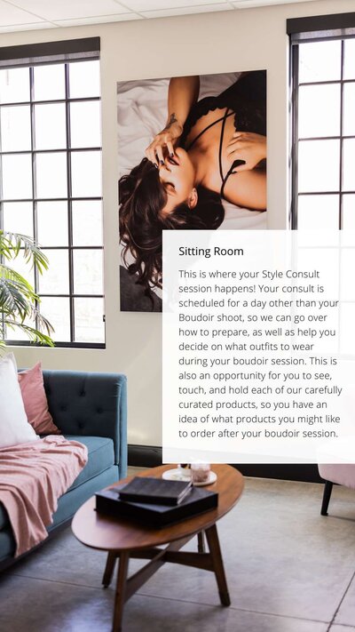 Sitting room with large boudoir metal print