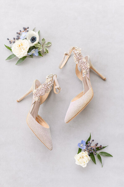 bridal heels and flowers