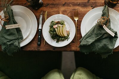 Gourmet  Salad on Designed Table - Megan & Amber | Hood River Wedding  - LGBTQ Wedding