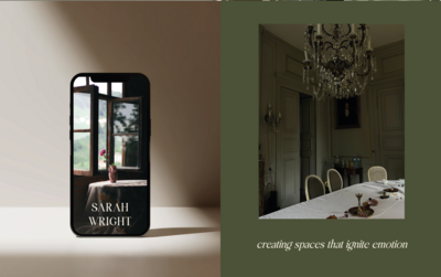 Branding and web design for Sarah Wright interior design shown on iPhone mockup