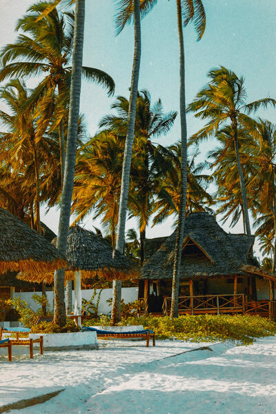 Resort huts along the beaches of Zanzibar