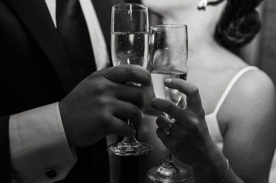 Just married couple toasting with champagne