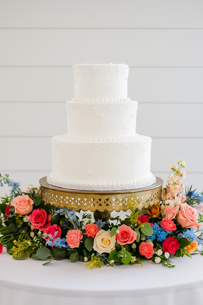 White pearl cake with spring flowers.