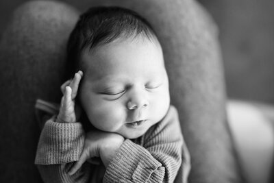 Newborn baby in black and white