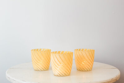 TE Inventory-Spiral Bright Yellow Glass Votive Candle Holders Large 059