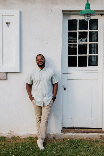 a portrait of a man during his engagement photoshoot.