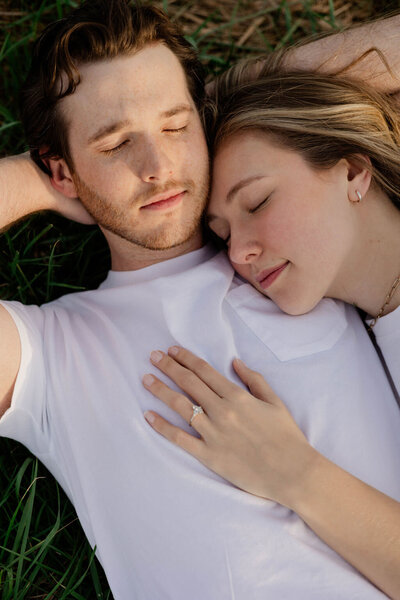 couple embracing for engagement session