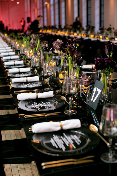 Black and gold dinner table details