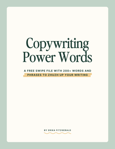 The cover of a copywriting power words swipe file on an iPad, showing how to write more persuasive copy