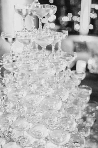 Champagne tower in black and white