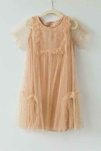 blush dress with tulle and sparkle details for girls