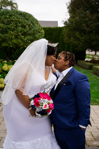 Couple kissing on their wedding day in Michigan