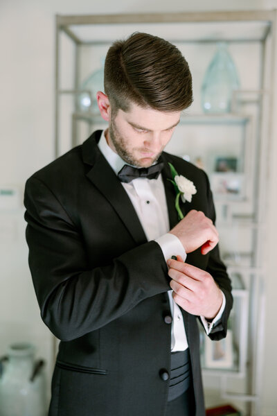 Groom Getting Ready at Private Residence in Vestavia Hills, Alabama before reception at The Club