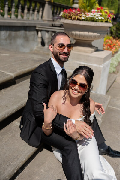 Groom holding bride