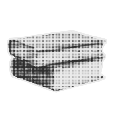 Black and white graphic of two books stacked on top of each other