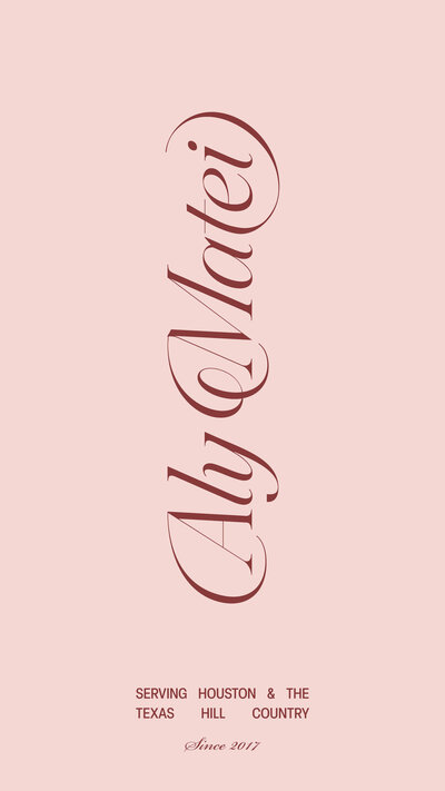 Aly Matei logo on a light pink background