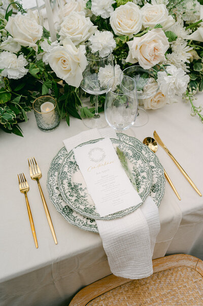 Wedding Reception Plate Setting from a Lake Tahoe Wedding. Photographed by Lake Tahoe Photographer, Sarah Woods.