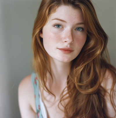 Branding headshot of redhead woman with natural light background by Alex Kaplan Photo