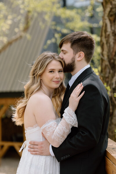Couple embracing during their Ohio elopement.