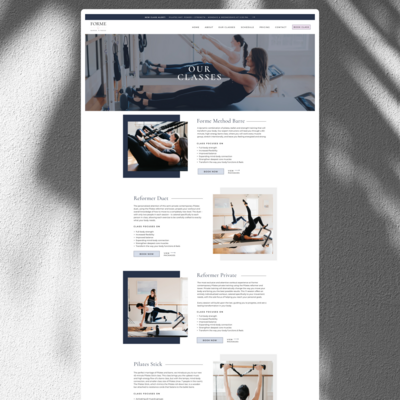 Forme Barre website classes webpage.