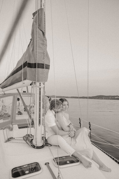 black and white sailboat elopement photo