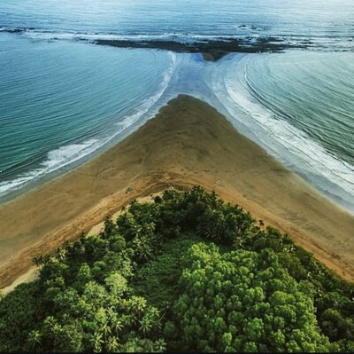 an aerial image of the beaches and ocean in Costa Rica 