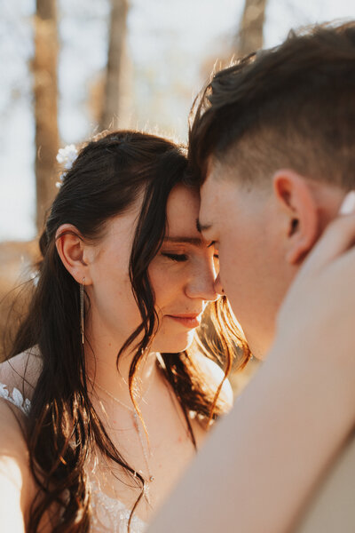 A close up shot of the bride and groom at sunset in Boyd Texas