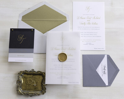 Custom calligraphy wedding invitation in gray ink