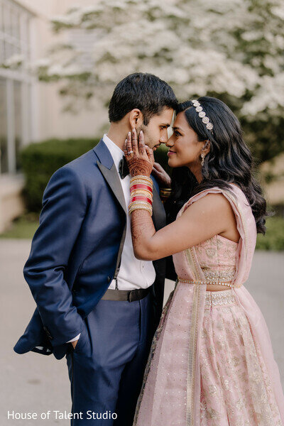 Bride and groom embracing