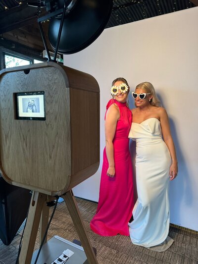 Premium party entertainment modern wooden photo booth hire for Stone Barn corporate events, weddings, private parties, brand launches and more