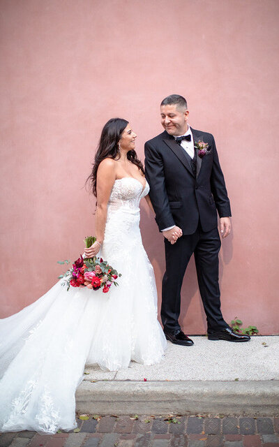 St Augustine bride and groom wedding photo on Aviles St in downtown