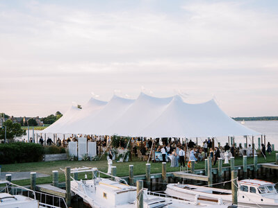 View of sailcloth tent reception from sailboat