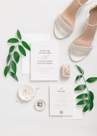 natural light white and clean wedding flatlay