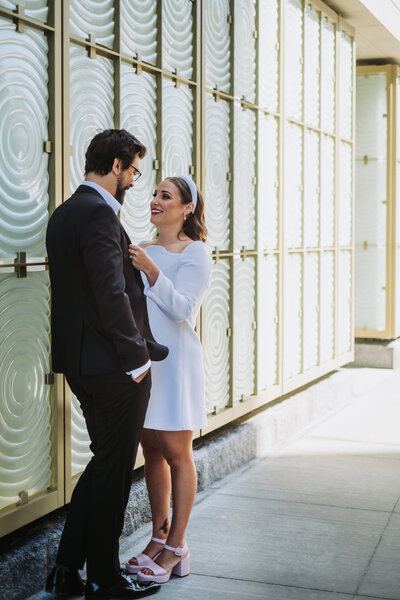 Bride and groom photographed by at Muir Hotel by Halifax wedding photographer.