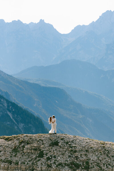 An italy elopement in the Dolomites at sunset. 