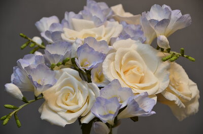 Bouquet of freesias and roses recreated in paper