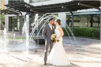 bride and groom outside the commerce club in Greenville